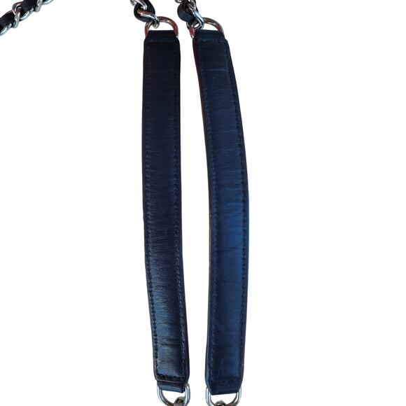 Michael Kors Sloan Denim Crossbody Shoulder Bag Blue Chevron Fringe Patchwork - Picture 15 of 16